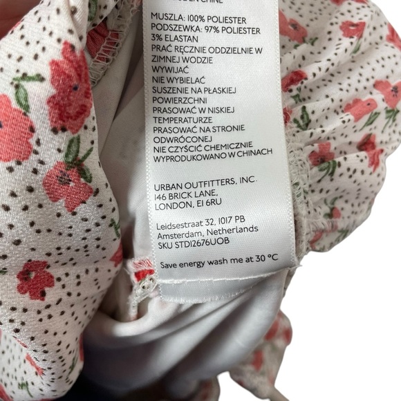 Urban Outfitters Floral Dotted Cinched Ruffle Mini Slip Dress White/Red Size M - Picture 13 of 13